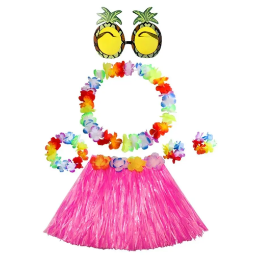 Гавайский набор Алоха (юбка, ожерелье, очки) розовый
