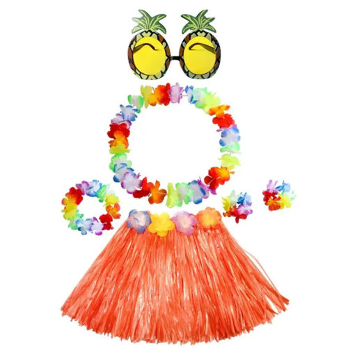 Гавайский набор Алоха (юбка, ожерелье, очки) оранжевый
