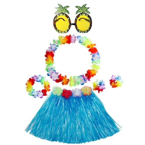 Гавайский набор Алоха (юбка, ожерелье, очки) голубая