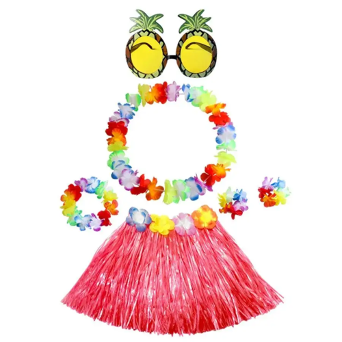 Гавайский набор Алоха (юбка, ожерелье, очки) красная