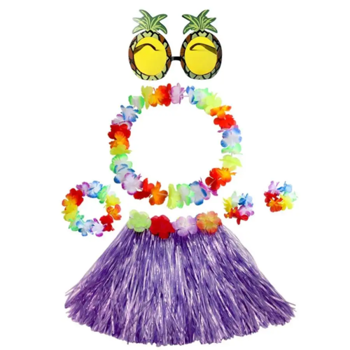 Гавайский набор Алоха (юбка, ожерелье, очки) фиолетовый