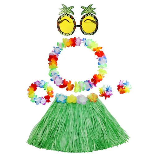 Гавайский набор Алоха (юбка, ожерелье, очки) зеленая