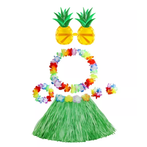 Гавайский набор Тики Тики (юбка, ожерелье, очки) зеленый