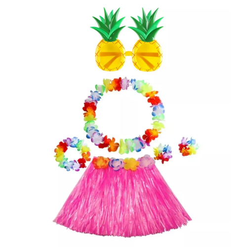 Гавайский набор Тики Тики (юбка, ожерелье, очки) розовый