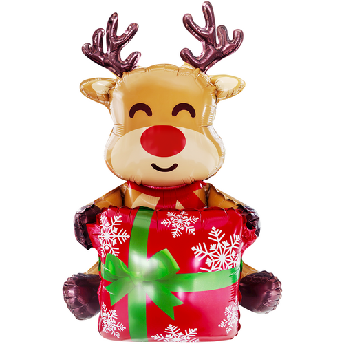Воздушный Шар на подставке Фигура Олень с подарком, 91см