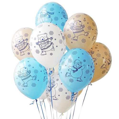 Воздушные шары новогодние Мишки на коньках 10шт