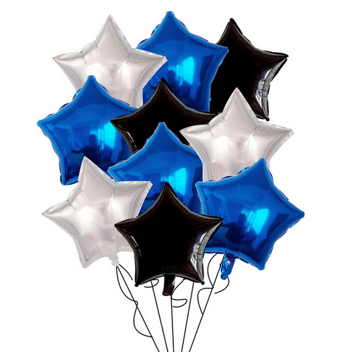 Воздушные шары Звезды 10шт 46см синий-черный-серебро