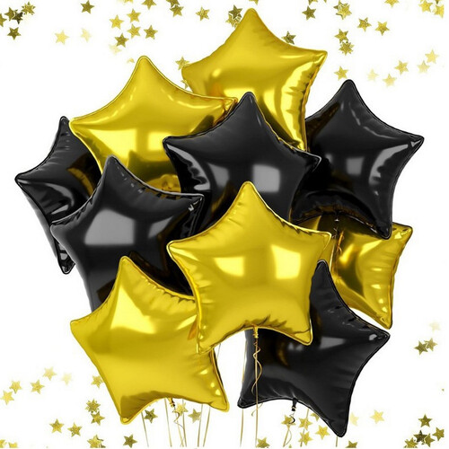 Воздушные шары Звезды 10шт 46см золото-черный