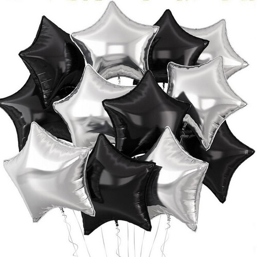 Воздушные шары Звезды 10шт 46см серебро-черный