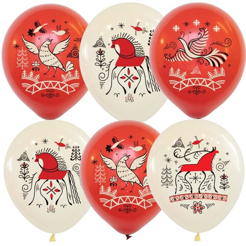 Воздушные шары Русском стиле Мезенская роспись 10 шт