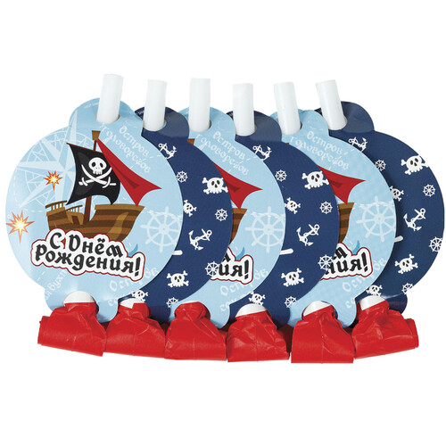 Язык-гудок С Днем Рождения Пират Остров 6шт