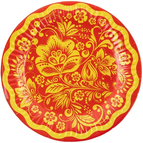 Тарелки Золотая роспись, Красный, 6 шт 18 см