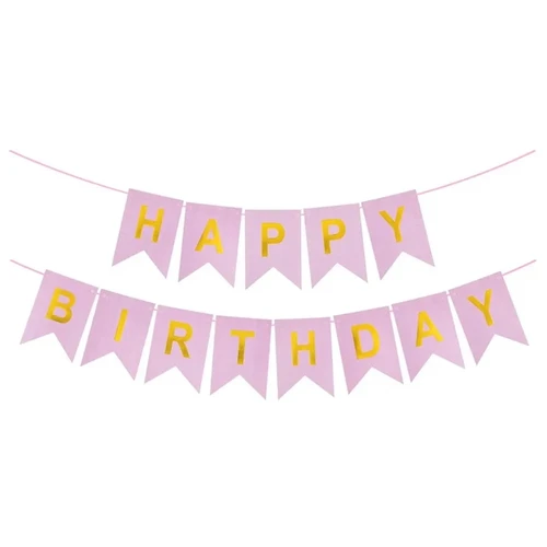 Гирлянда Флажки, Happy Birthday 500 см, pink 16*12 см