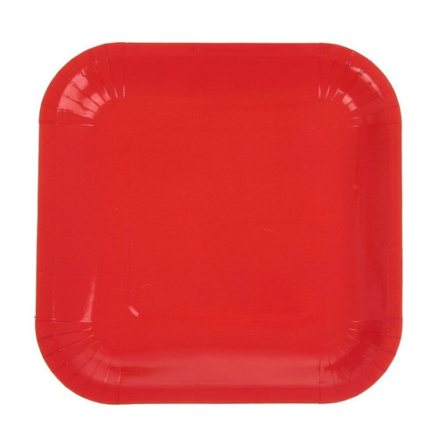 Тарелки однотонные красные (квадратные), 6шт, 23см