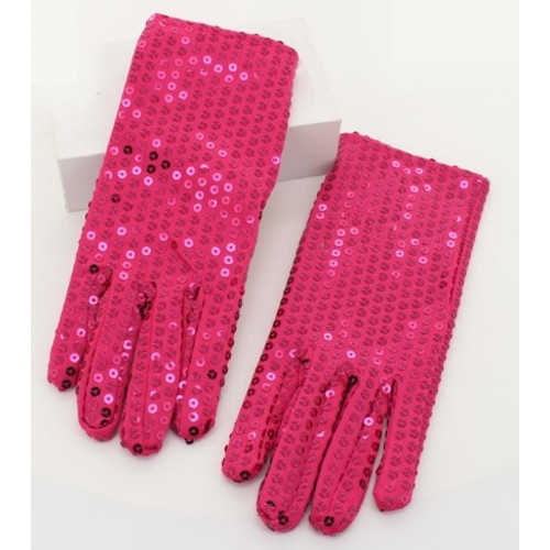 Перчатки взрослые с пайетками розовые