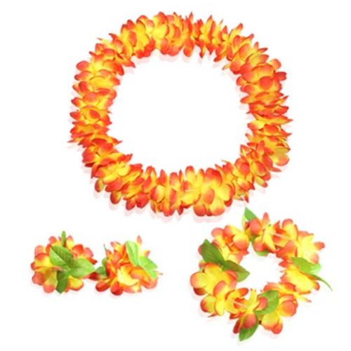 Гавайский набор Алоха пышно-оранжевый (лея, венок, 2 браслета)