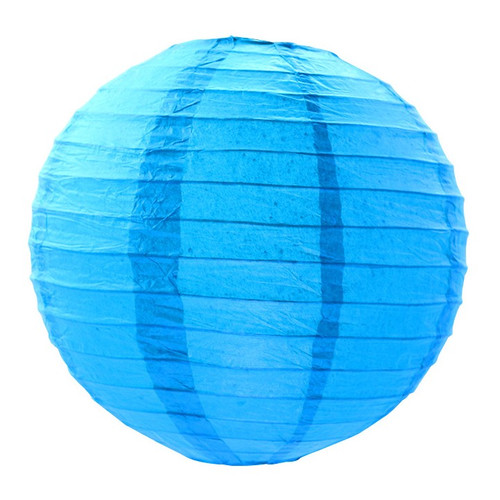 Подвесной бумажный фонарик голубой, D=15см