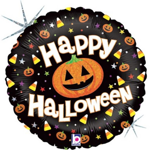Фольгированный шар фигура, Тыквы на Хэллоуин, Черный, Голография 46 см