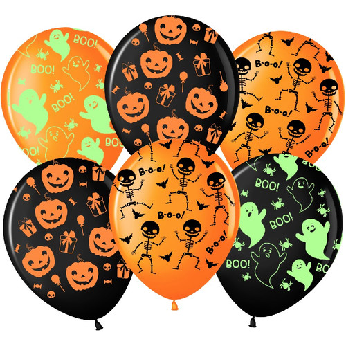 Воздушные шары Хэллоуин, Призрачные огни, Ассорти, пастель, 5 ст флюор, 30 см
