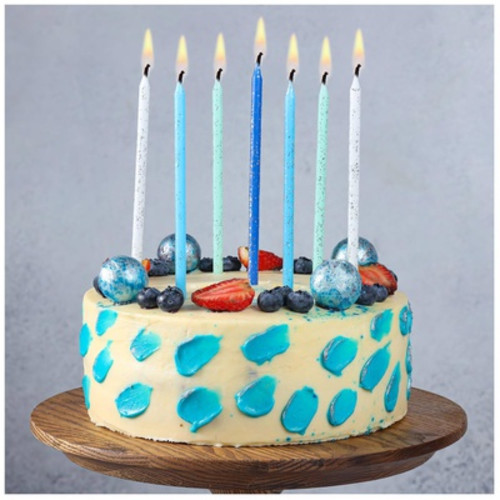 Свечи для торта голубой микс 17см 24шт