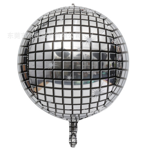 Фольгированный шарик Сфера 3D, Диско, Серебро 61 см