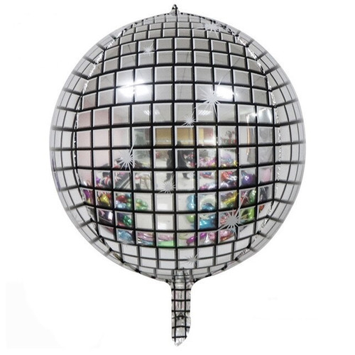 Фольгированный шарик Сфера 3D, Диско, Серебро 46 см