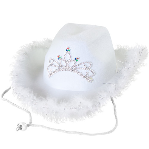 Шляпа Кантри Гламур с перьями и короной на девичник белый