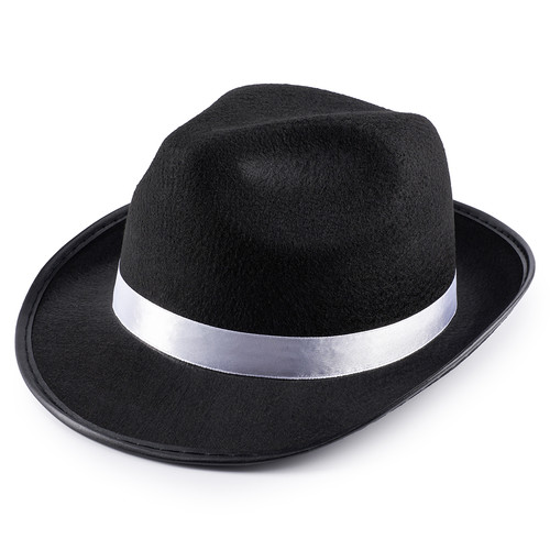 Карнавальная шляпа Мафиози Гангстерская черная с белой полосой из фетра