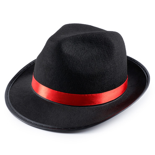 Карнавальная шляпа Мафиози Гангстерская черная с красной полосой из фетра