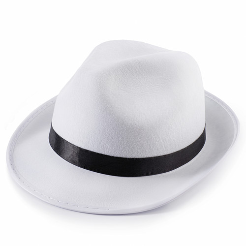Карнавальная шляпа Мафиози Гангстерская белая с черной полосой из фетра