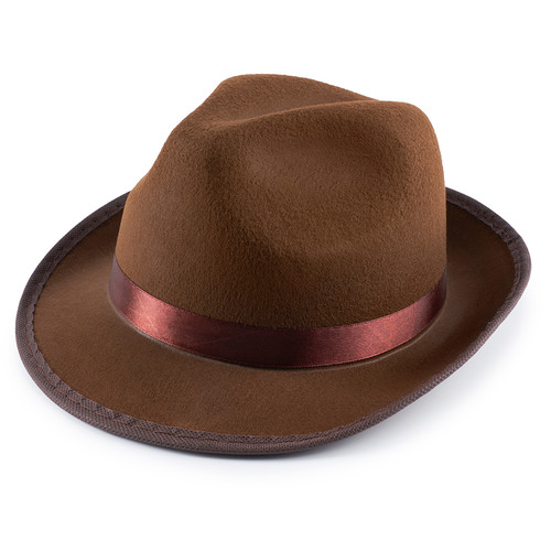 Карнавальная шляпа Мафиози Гангстерская коричневая полосой из фетра