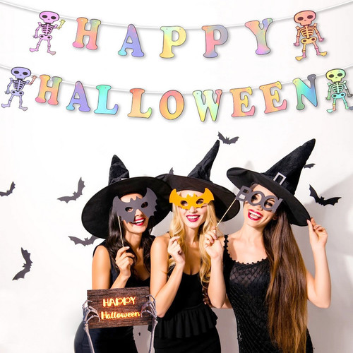 Гирлянда Happy Halloween Пауки Голография 500 см, 17 см