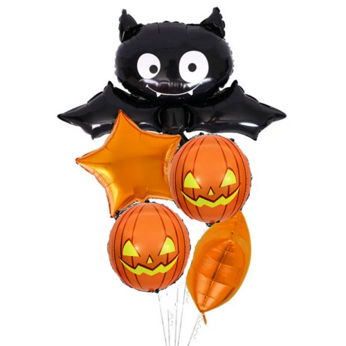 Набор воздушных шаров Хэллоуин вечеринка Летучая мышь 5шт оранжевый
