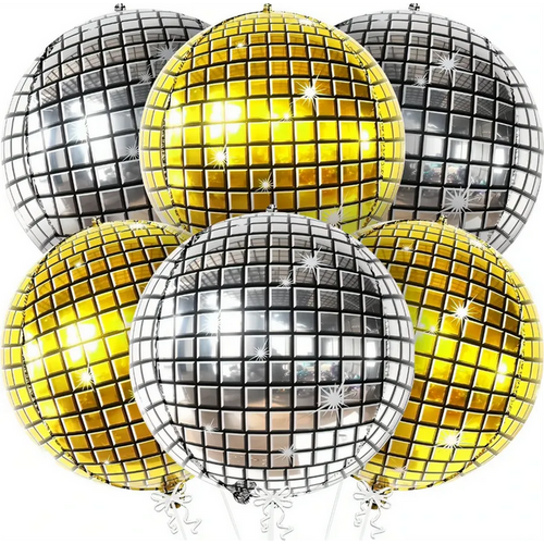 Набор воздушных шаров Диско шар золото-серебро 6шт 55см